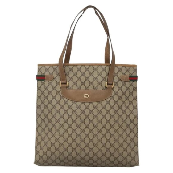 GUCCI GG Supreme Web Sherry Line Tote Bag PVC Beige Gold 39 02 091 Auth 135062 - Picture 3 of 15